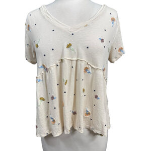 Miami Floral Embroidered Blouse Size L Cream